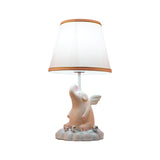 Kids Conical Night Table Lamp Fabric 1 Light Bedroom Nightstand Light in Pink with Moon/Elephant/Cat Base Clearhalo 'Lamps' 'Table Lamps' Lighting' 1474332