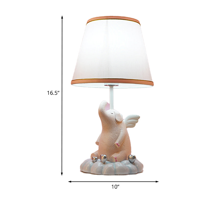 Kids Conical Night Table Lamp Fabric 1 Light Bedroom Nightstand Light in Pink with Moon/Elephant/Cat Base Clearhalo 'Lamps' 'Table Lamps' Lighting' 1474333