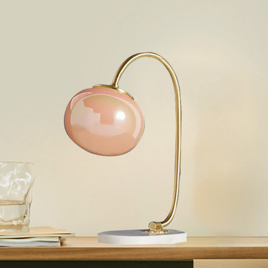 Gold Global Read Book Light Nordic Style 1-Head Pink Glass Night Table Lamp with Metal Gooseneck Arm Clearhalo 'Lamps' 'Table Lamps' Lighting' 1474375