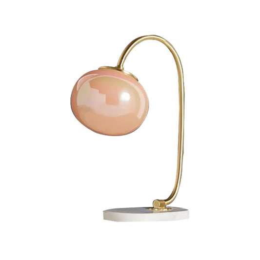 Gold Global Read Book Light Nordic Style 1-Head Pink Glass Night Table Lamp with Metal Gooseneck Arm Clearhalo 'Lamps' 'Table Lamps' Lighting' 1474376