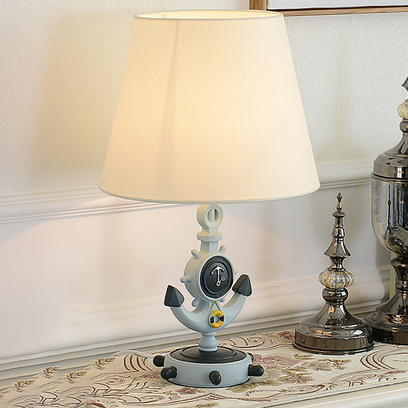 Blue Cone Night Table Light Mediterranean 1-Head Fabric Nightstand Lamp with Anchor Base Blue Clearhalo 'Lamps' 'Table Lamps' Lighting' 1474378