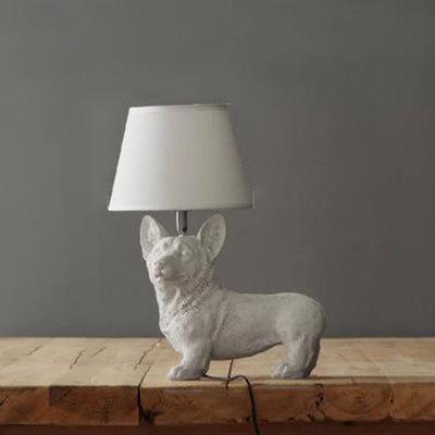 Dog Study Room Table Light with Fabric Shade Resin Single Bulb Modern Table Lamp in White White Corgi - Standing Clearhalo 'Lamps' 'Table Lamps' Lighting' 14744