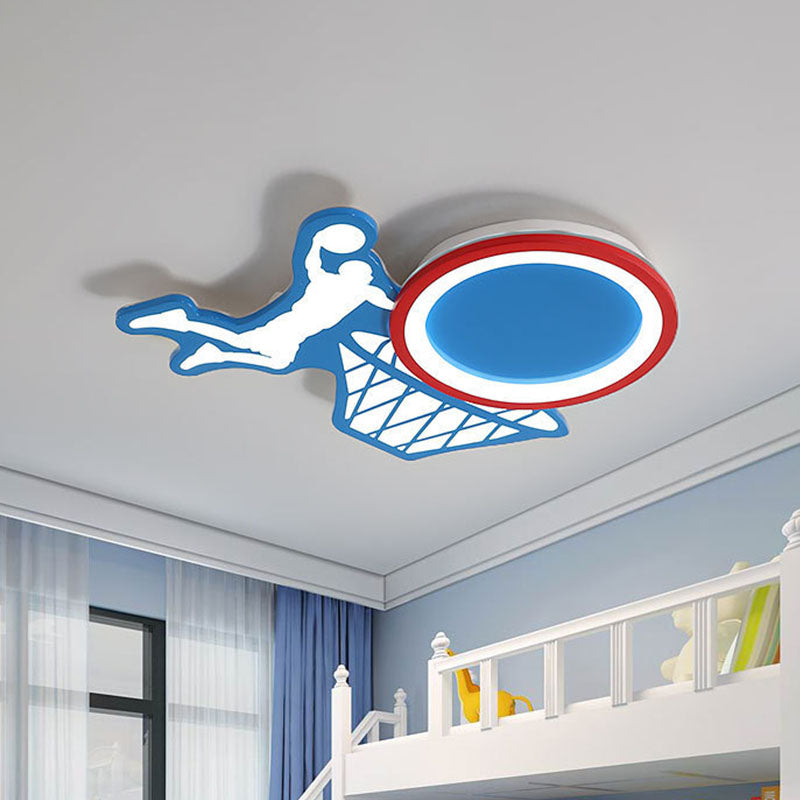 LED Nursery Flushmount Ceiling Lamp Kids Blue Flush Light Fixture with Basketball Acrylic Shade, 18"/22.5" Long - Clearhalo - 'Ceiling Lights' - 'Close To Ceiling Lights' - 'Close to ceiling' - 'Flush mount' - Lighting' - 1474421