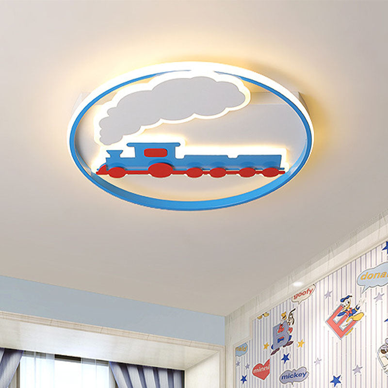Train Flush Mount Ceiling Light Kids Acrylic LED Boys Bedroom Flushmount Lighting in Blue, 16"/19.5" Width Clearhalo 'Ceiling Lights' 'Close To Ceiling Lights' 'Close to ceiling' 'Flush mount' Lighting' 1474426