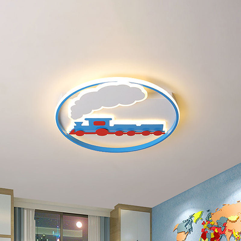 Train Flush Mount Ceiling Light Kids Acrylic LED Boys Bedroom Flushmount Lighting in Blue, 16"/19.5" Width Clearhalo 'Ceiling Lights' 'Close To Ceiling Lights' 'Close to ceiling' 'Flush mount' Lighting' 1474427