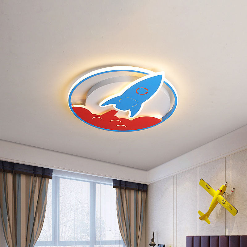 Acrylic Rocket Flush-Mount Light Fixture Kids 16"/19.5" W LED Blue Flushmount Ceiling Lamp for Boys Bedroom Clearhalo 'Ceiling Lights' 'Close To Ceiling Lights' 'Close to ceiling' 'Flush mount' Lighting' 1474433