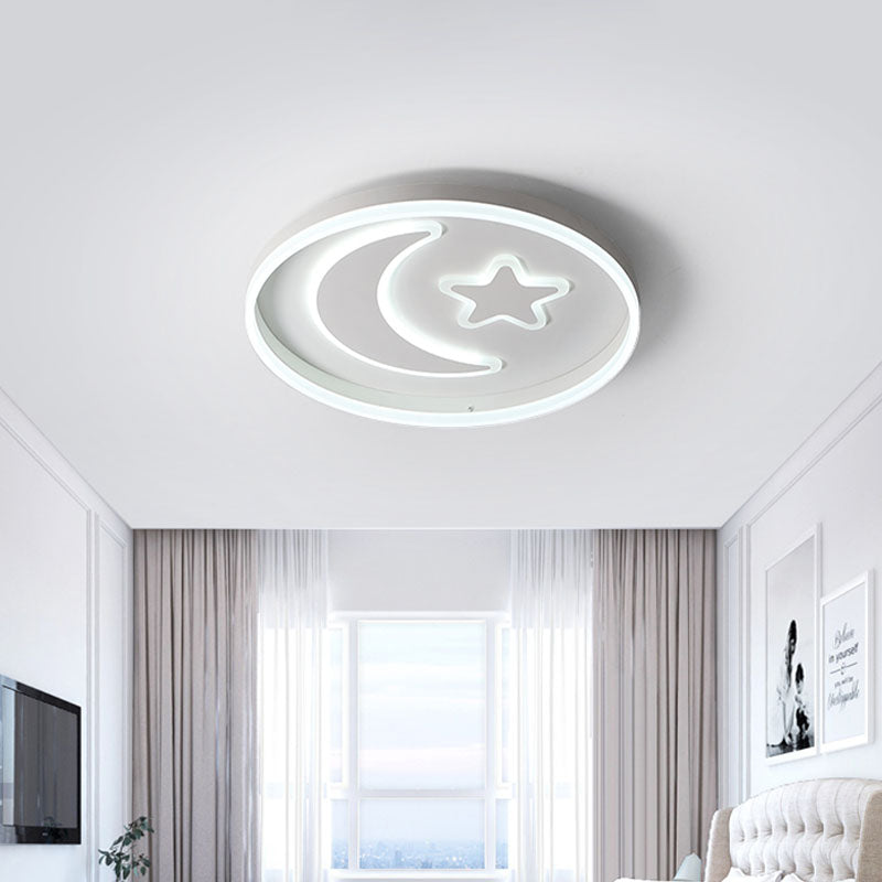 LED Bedroom Flush Mount Lighting Kids White/Pink/Blue Flush Light Fixture with Moon and Star Acrylic Shade - Clearhalo - 'Ceiling Lights' - 'Close To Ceiling Lights' - 'Close to ceiling' - 'Flush mount' - Lighting' - 1474451