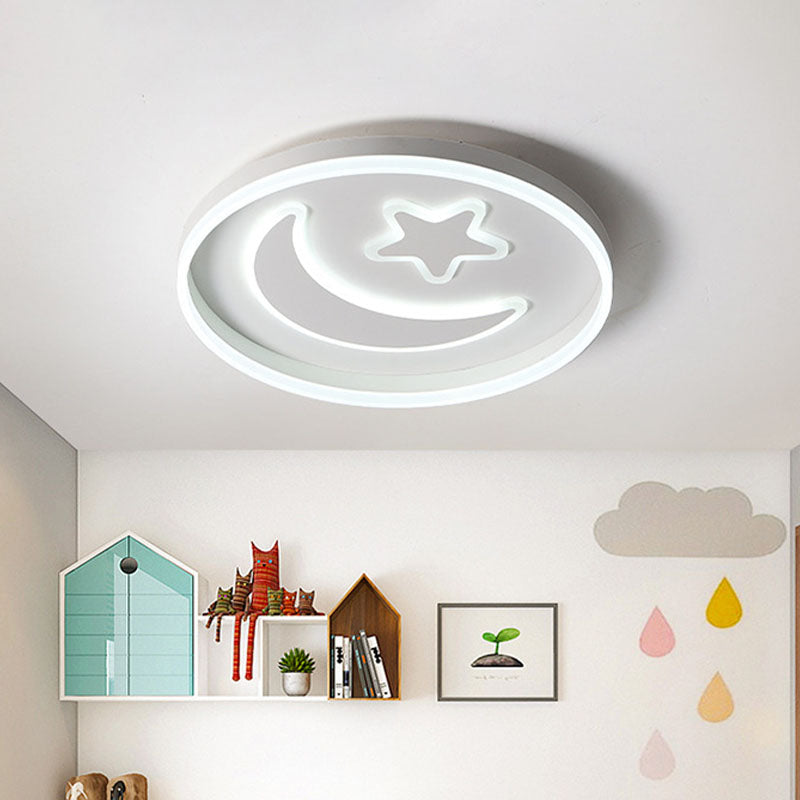 LED Bedroom Flush Mount Lighting Kids White/Pink/Blue Flush Light Fixture with Moon and Star Acrylic Shade - White - Clearhalo - 'Ceiling Lights' - 'Close To Ceiling Lights' - 'Close to ceiling' - 'Flush mount' - Lighting' - 1474452