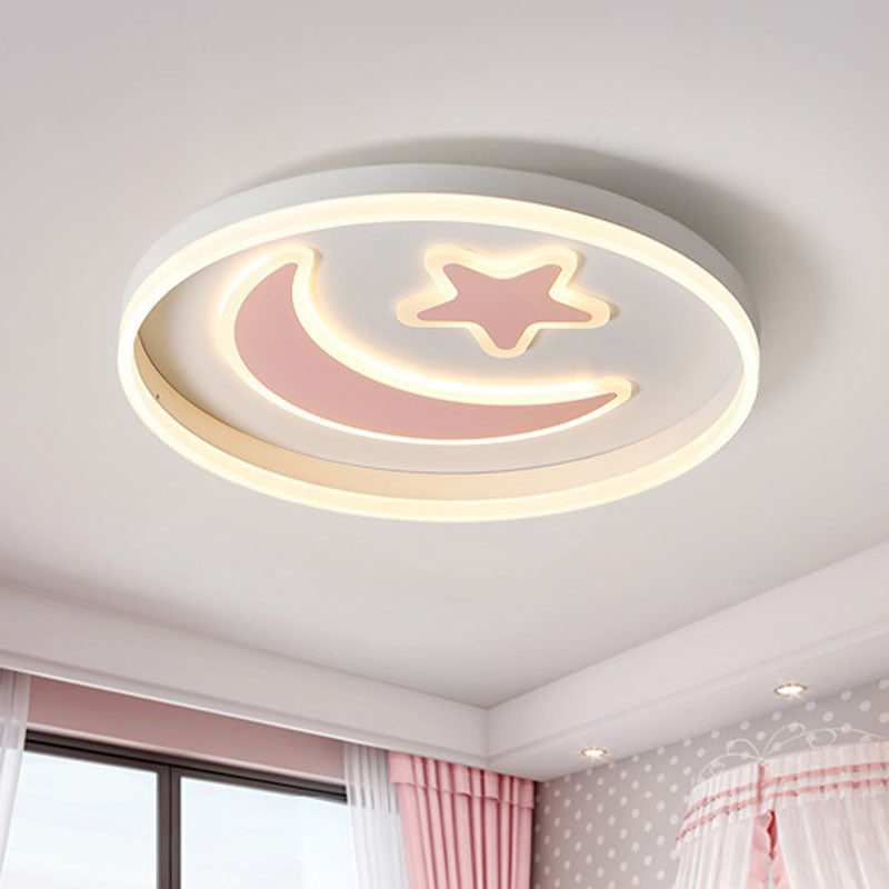 LED Bedroom Flush Mount Lighting Kids White/Pink/Blue Flush Light Fixture with Moon and Star Acrylic Shade - Clearhalo - 'Ceiling Lights' - 'Close To Ceiling Lights' - 'Close to ceiling' - 'Flush mount' - Lighting' - 1474455