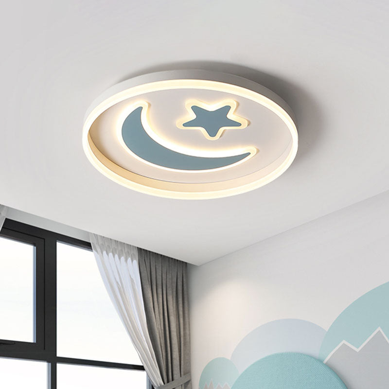 LED Bedroom Flush Mount Lighting Kids White/Pink/Blue Flush Light Fixture with Moon and Star Acrylic Shade - Blue - Clearhalo - 'Ceiling Lights' - 'Close To Ceiling Lights' - 'Close to ceiling' - 'Flush mount' - Lighting' - 1474461