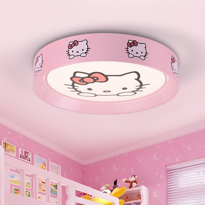 Round Nursery Flush Mount Light Metal LED Kids Flushmount Lighting in Pink with Cat Pattern, 16.5"/20.5" Wide Clearhalo 'Ceiling Lights' 'Close To Ceiling Lights' 'Close to ceiling' 'Flush mount' Lighting' 1474463