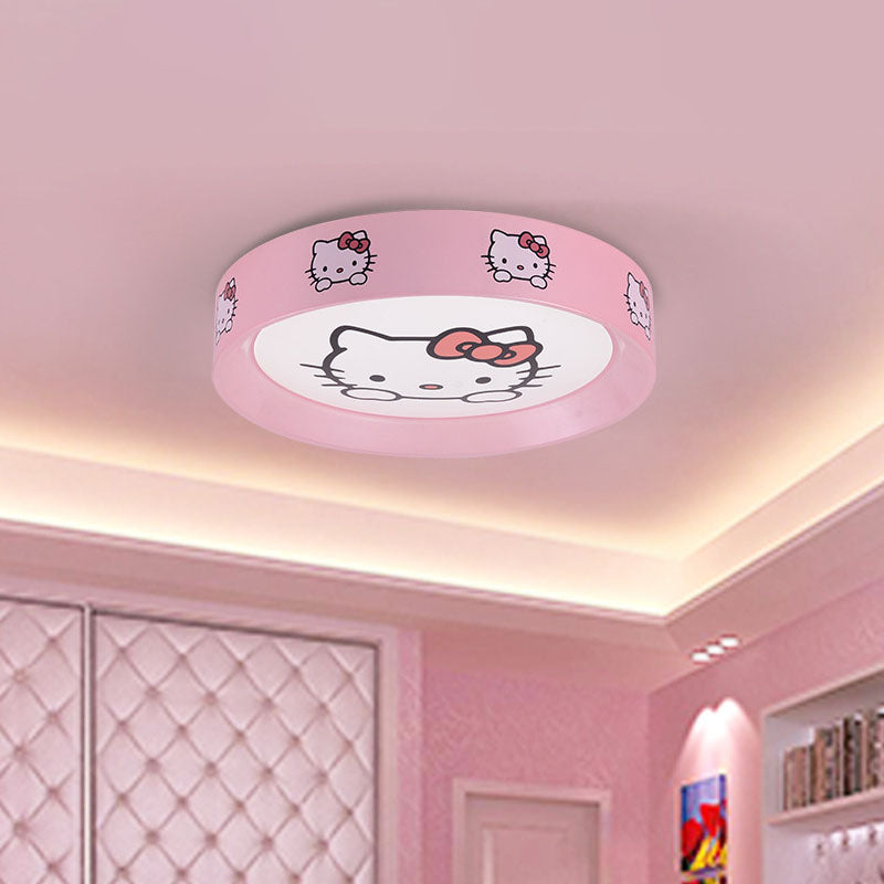 Round Nursery Flush Mount Light Metal LED Kids Flushmount Lighting in Pink with Cat Pattern, 16.5"/20.5" Wide Clearhalo 'Ceiling Lights' 'Close To Ceiling Lights' 'Close to ceiling' 'Flush mount' Lighting' 1474464