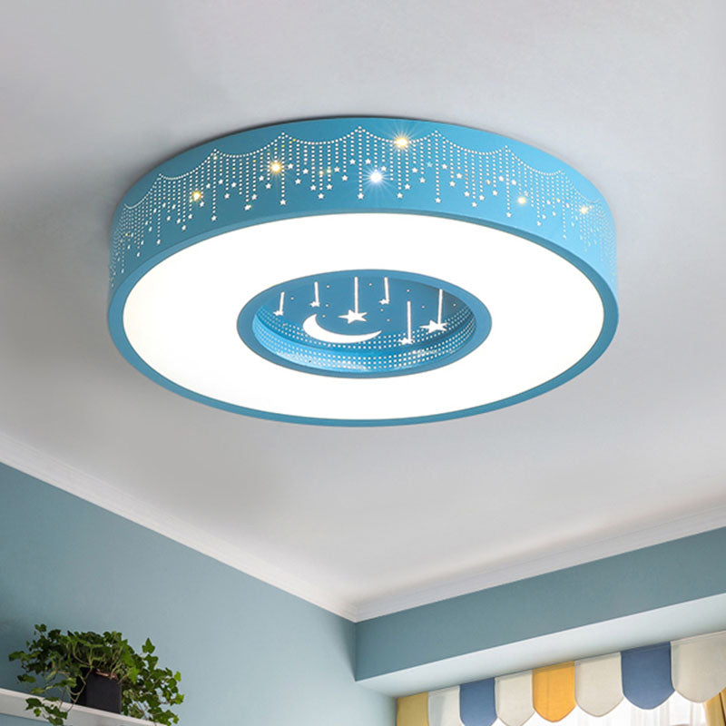 Metal Circular Flush Ceiling Light Kids LED Flush Mount Recessed Lighting with Moon and Star Pattern in Pink/Blue, 16"/19.5" W Clearhalo 'Ceiling Lights' 'Close To Ceiling Lights' 'Close to ceiling' 'Flush mount' Lighting' 1474469
