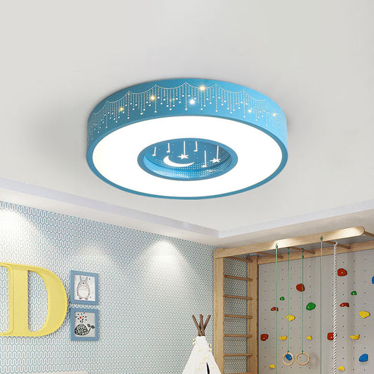 Metal Circular Flush Ceiling Light Kids LED Flush Mount Recessed Lighting with Moon and Star Pattern in Pink/Blue, 16"/19.5" W Clearhalo 'Ceiling Lights' 'Close To Ceiling Lights' 'Close to ceiling' 'Flush mount' Lighting' 1474470