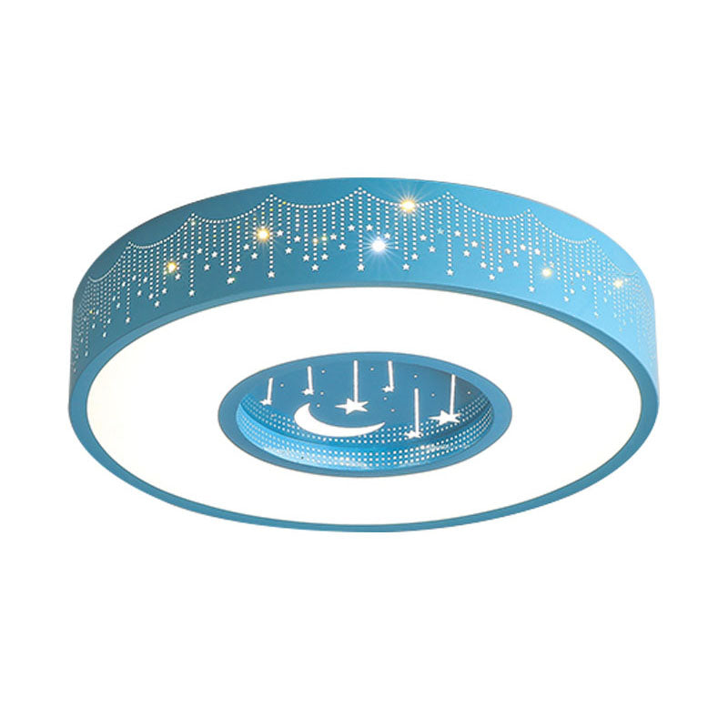 Metal Circular Flush Ceiling Light Kids LED Flush Mount Recessed Lighting with Moon and Star Pattern in Pink/Blue, 16"/19.5" W Clearhalo 'Ceiling Lights' 'Close To Ceiling Lights' 'Close to ceiling' 'Flush mount' Lighting' 1474472