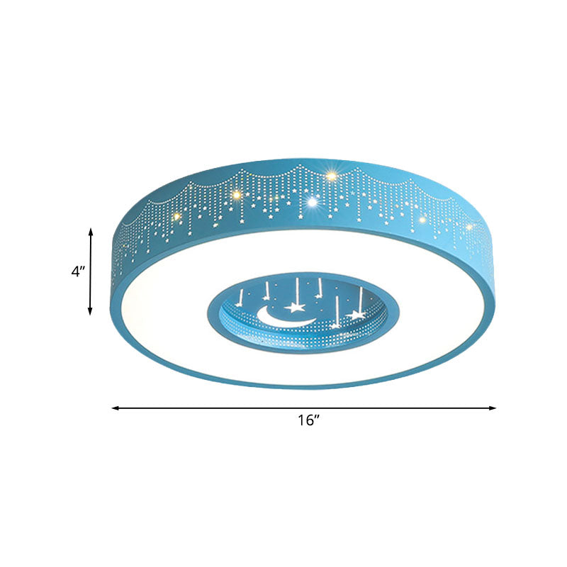 Metal Circular Flush Ceiling Light Kids LED Flush Mount Recessed Lighting with Moon and Star Pattern in Pink/Blue, 16"/19.5" W Clearhalo 'Ceiling Lights' 'Close To Ceiling Lights' 'Close to ceiling' 'Flush mount' Lighting' 1474473