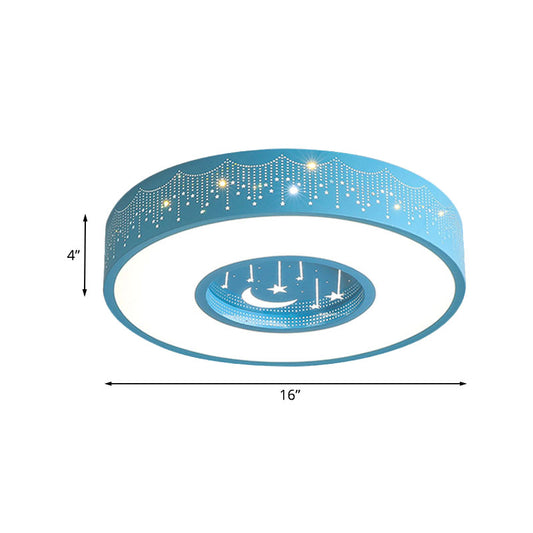 Metal Circular Flush Ceiling Light Kids LED Flush Mount Recessed Lighting with Moon and Star Pattern in Pink/Blue, 16"/19.5" W Clearhalo 'Ceiling Lights' 'Close To Ceiling Lights' 'Close to ceiling' 'Flush mount' Lighting' 1474473