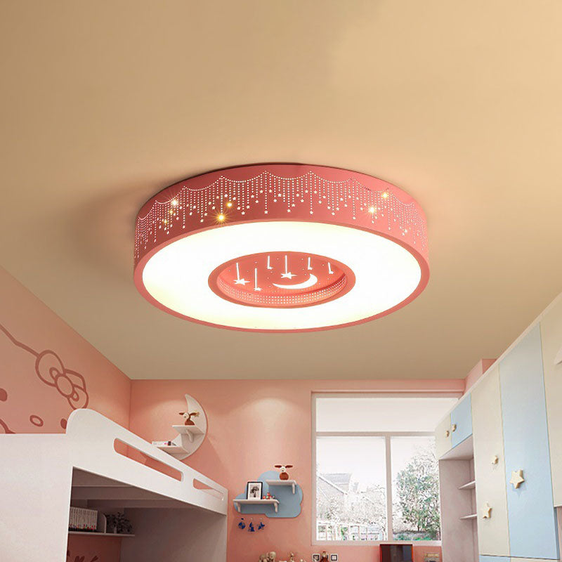 Metal Circular Flush Ceiling Light Kids LED Flush Mount Recessed Lighting with Moon and Star Pattern in Pink/Blue, 16"/19.5" W Clearhalo 'Ceiling Lights' 'Close To Ceiling Lights' 'Close to ceiling' 'Flush mount' Lighting' 1474475