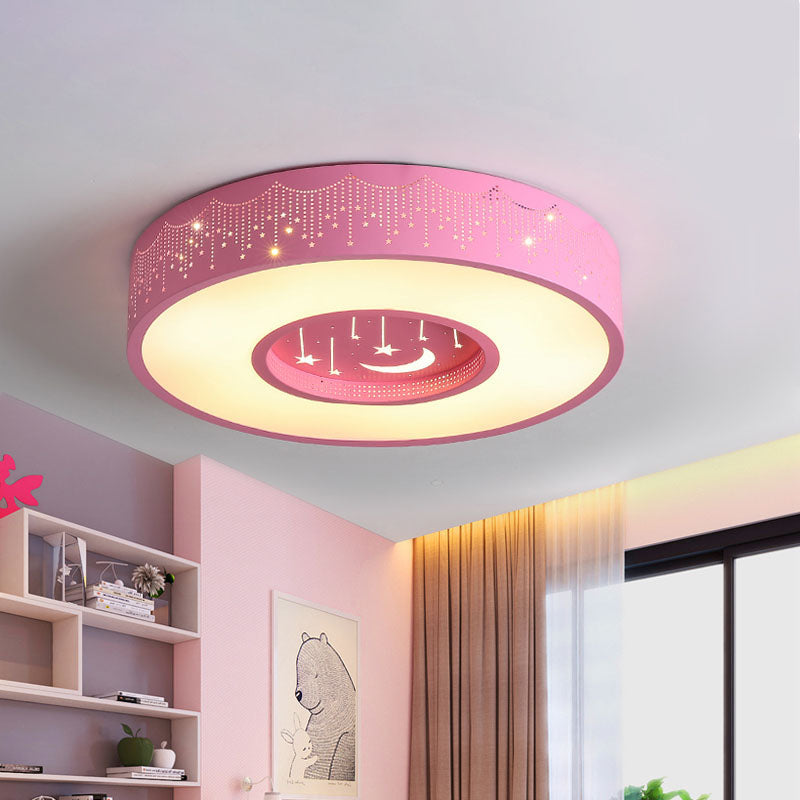 Metal Circular Flush Ceiling Light Kids LED Flush Mount Recessed Lighting with Moon and Star Pattern in Pink/Blue, 16"/19.5" W Clearhalo 'Ceiling Lights' 'Close To Ceiling Lights' 'Close to ceiling' 'Flush mount' Lighting' 1474476