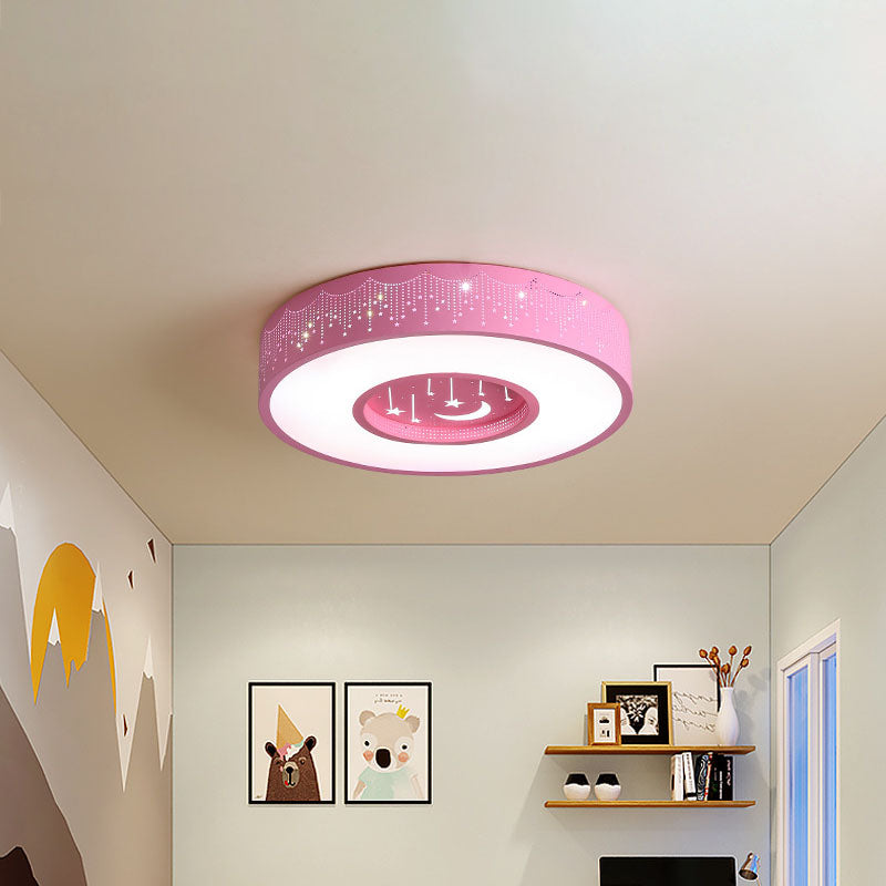 Metal Circular Flush Ceiling Light Kids LED Flush Mount Recessed Lighting with Moon and Star Pattern in Pink/Blue, 16"/19.5" W Pink Clearhalo 'Ceiling Lights' 'Close To Ceiling Lights' 'Close to ceiling' 'Flush mount' Lighting' 1474477