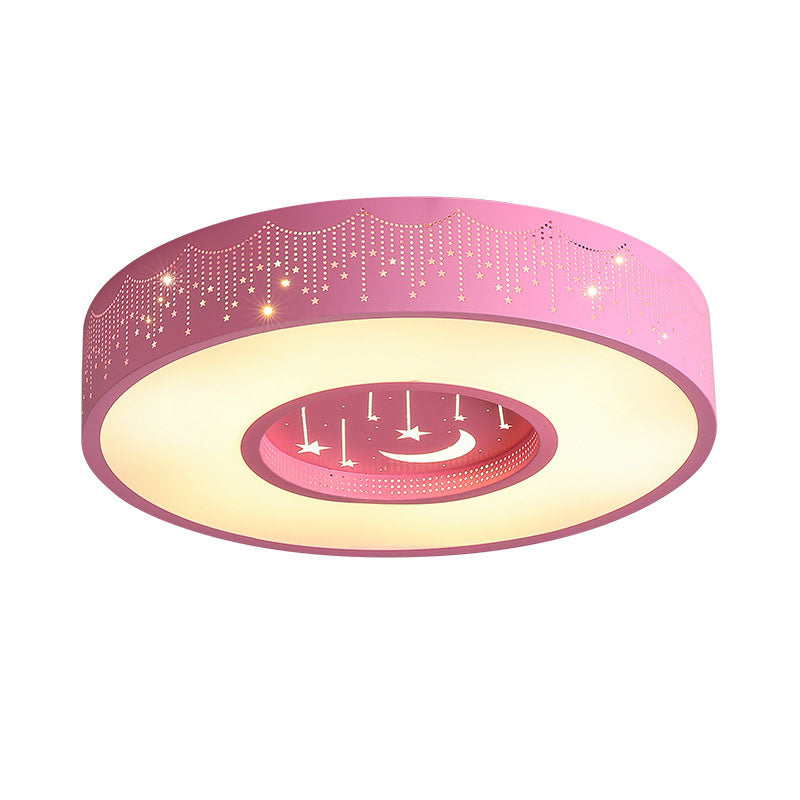 Metal Circular Flush Ceiling Light Kids LED Flush Mount Recessed Lighting with Moon and Star Pattern in Pink/Blue, 16"/19.5" W Clearhalo 'Ceiling Lights' 'Close To Ceiling Lights' 'Close to ceiling' 'Flush mount' Lighting' 1474478