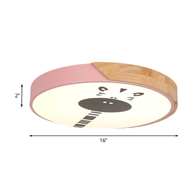Macaroon Ring Acrylic Flush Mount LED Flushmount Lighting with Giraffe Pattern in Pink/Yellow/Blue, 12"/16" Width Clearhalo 'Ceiling Lights' 'Close To Ceiling Lights' 'Close to ceiling' 'Flush mount' Lighting' 1474490