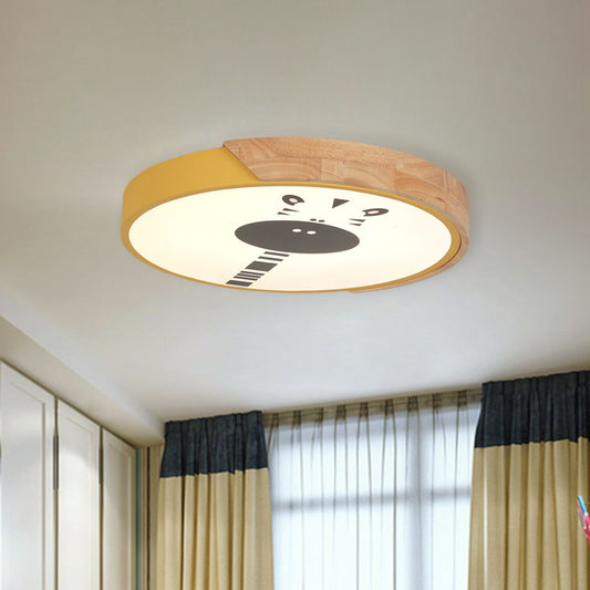 Macaroon Ring Acrylic Flush Mount LED Flushmount Lighting with Giraffe Pattern in Pink/Yellow/Blue, 12"/16" Width Yellow Clearhalo 'Ceiling Lights' 'Close To Ceiling Lights' 'Close to ceiling' 'Flush mount' Lighting' 1474497