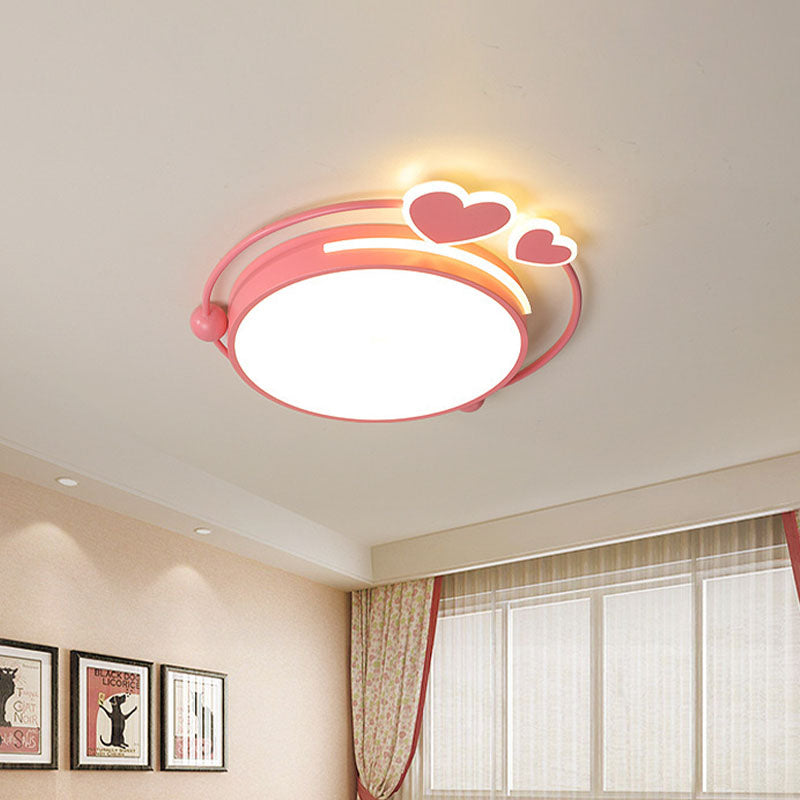 16"/19.5" W Halo Iron Flush Mount Lamp Macaroon LED Pink Close to Ceiling Lighting with Loving Heart Design Clearhalo 'Ceiling Lights' 'Close To Ceiling Lights' 'Close to ceiling' 'Flush mount' Lighting' 1474500
