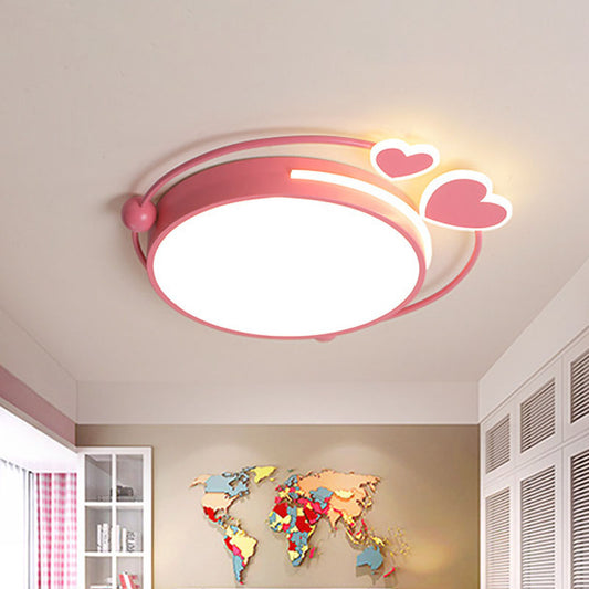 16"/19.5" W Halo Iron Flush Mount Lamp Macaroon LED Pink Close to Ceiling Lighting with Loving Heart Design Pink Clearhalo 'Ceiling Lights' 'Close To Ceiling Lights' 'Close to ceiling' 'Flush mount' Lighting' 1474501