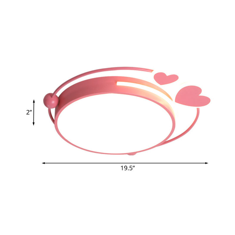 16"/19.5" W Halo Iron Flush Mount Lamp Macaroon LED Pink Close to Ceiling Lighting with Loving Heart Design Clearhalo 'Ceiling Lights' 'Close To Ceiling Lights' 'Close to ceiling' 'Flush mount' Lighting' 1474504