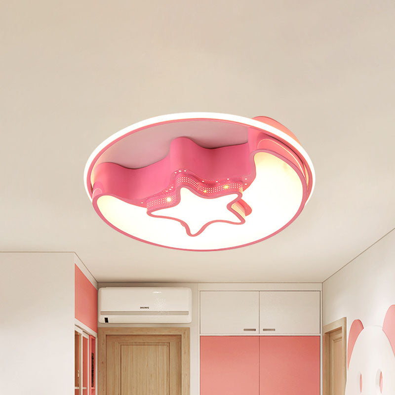 Nordic LED Ceiling Fixture White/Pink/Blue Moon and Star Flush Mount Spotlight with Acrylic Shade in White/3 Color Light Clearhalo 'Ceiling Lights' 'Close To Ceiling Lights' 'Close to ceiling' 'Flush mount' Lighting' 1474518