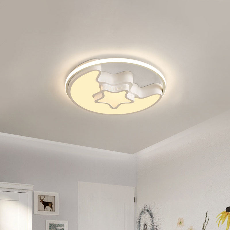 Nordic LED Ceiling Fixture White/Pink/Blue Moon and Star Flush Mount Spotlight with Acrylic Shade in White/3 Color Light Clearhalo 'Ceiling Lights' 'Close To Ceiling Lights' 'Close to ceiling' 'Flush mount' Lighting' 1474523