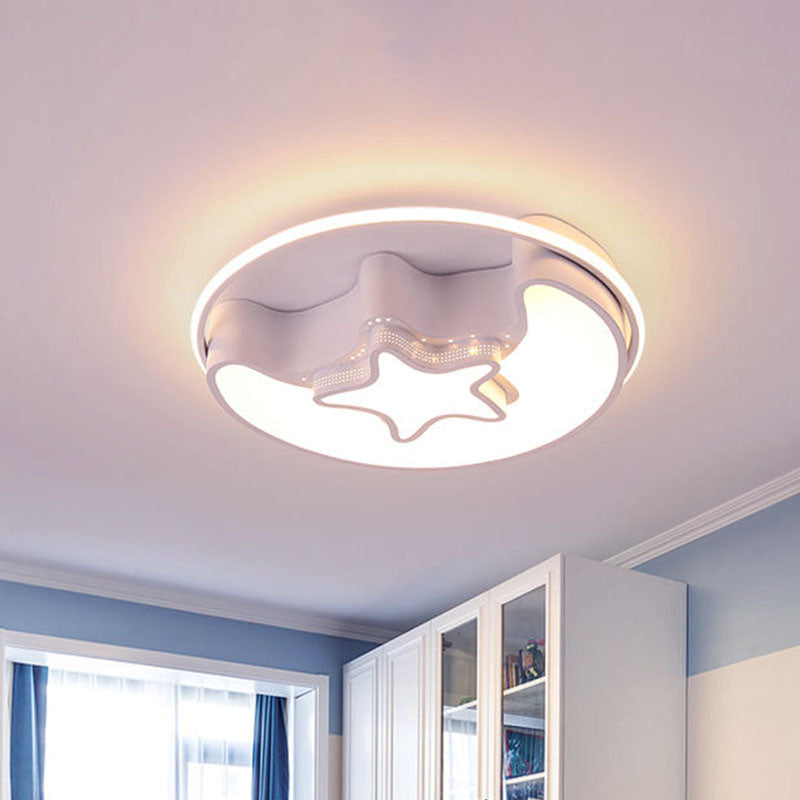 Nordic LED Ceiling Fixture White/Pink/Blue Moon and Star Flush Mount Spotlight with Acrylic Shade in White/3 Color Light White Clearhalo 'Ceiling Lights' 'Close To Ceiling Lights' 'Close to ceiling' 'Flush mount' Lighting' 1474524