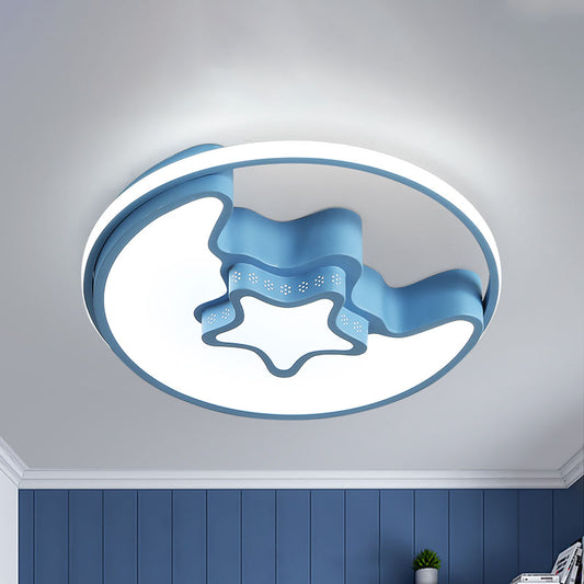 Nordic LED Ceiling Fixture White/Pink/Blue Moon and Star Flush Mount Spotlight with Acrylic Shade in White/3 Color Light Clearhalo 'Ceiling Lights' 'Close To Ceiling Lights' 'Close to ceiling' 'Flush mount' Lighting' 1474526