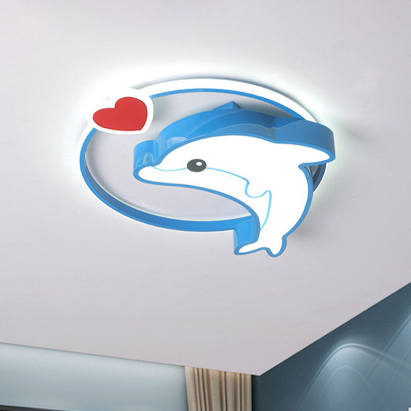 LED Nursery Ceiling Lamp Kids Blue Flush Mount Lighting Fixture with Dolphin Acrylic Shade, 16"/19.5" Width Clearhalo 'Ceiling Lights' 'Close To Ceiling Lights' 'Close to ceiling' 'Flush mount' Lighting' 1474530
