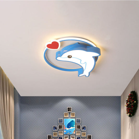 LED Nursery Ceiling Lamp Kids Blue Flush Mount Lighting Fixture with Dolphin Acrylic Shade, 16"/19.5" Width Clearhalo 'Ceiling Lights' 'Close To Ceiling Lights' 'Close to ceiling' 'Flush mount' Lighting' 1474531