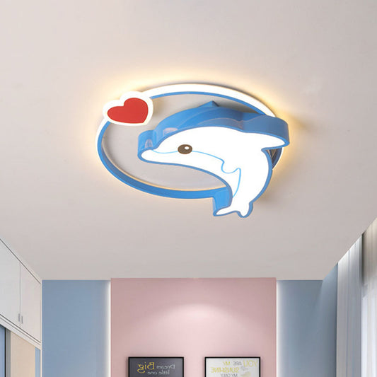 LED Nursery Ceiling Lamp Kids Blue Flush Mount Lighting Fixture with Dolphin Acrylic Shade, 16"/19.5" Width Blue Clearhalo 'Ceiling Lights' 'Close To Ceiling Lights' 'Close to ceiling' 'Flush mount' Lighting' 1474532