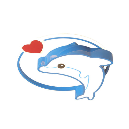 LED Nursery Ceiling Lamp Kids Blue Flush Mount Lighting Fixture with Dolphin Acrylic Shade, 16"/19.5" Width Clearhalo 'Ceiling Lights' 'Close To Ceiling Lights' 'Close to ceiling' 'Flush mount' Lighting' 1474533