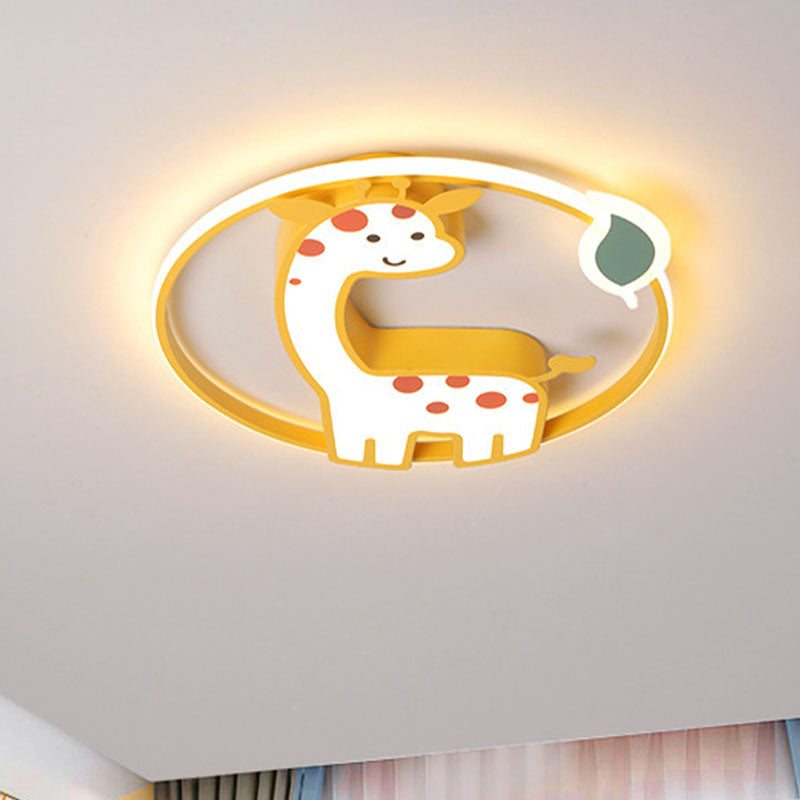 Giraffe Ceiling Light Fixture Kids Iron 16"/19.5" W LED Yellow Flush Mount Recessed Lighting for Children Bedroom Clearhalo 'Ceiling Lights' 'Close To Ceiling Lights' 'Close to ceiling' 'Flush mount' Lighting' 1474536
