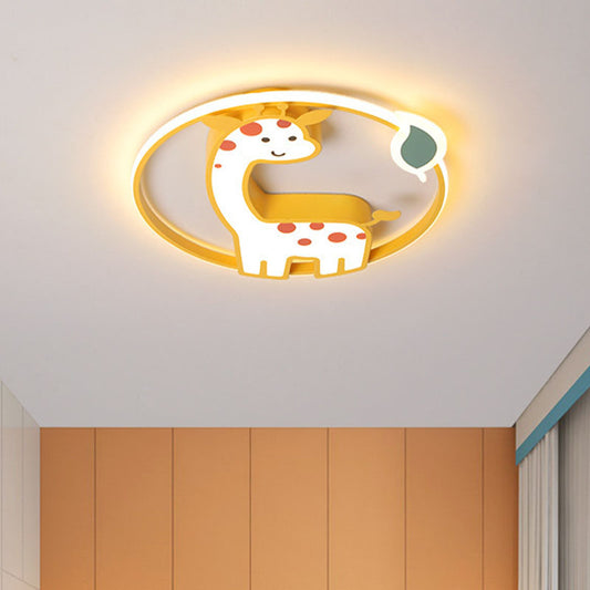 Giraffe Ceiling Light Fixture Kids Iron 16"/19.5" W LED Yellow Flush Mount Recessed Lighting for Children Bedroom Clearhalo 'Ceiling Lights' 'Close To Ceiling Lights' 'Close to ceiling' 'Flush mount' Lighting' 1474537