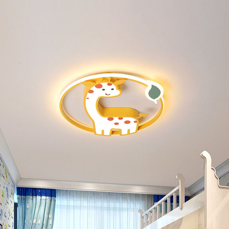 Giraffe Ceiling Light Fixture Kids Iron 16"/19.5" W LED Yellow Flush Mount Recessed Lighting for Children Bedroom Yellow Clearhalo 'Ceiling Lights' 'Close To Ceiling Lights' 'Close to ceiling' 'Flush mount' Lighting' 1474538