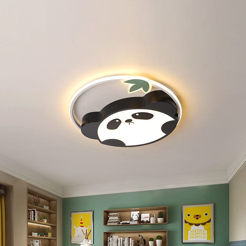 Metal Panda Ceiling Flush Mount Kids LED Black Flushmount Lighting in Warm/White Light for Bedroom, 16"/19.5" Wide Clearhalo 'Ceiling Lights' 'Close To Ceiling Lights' 'Close to ceiling' 'Flush mount' Lighting' 1474543