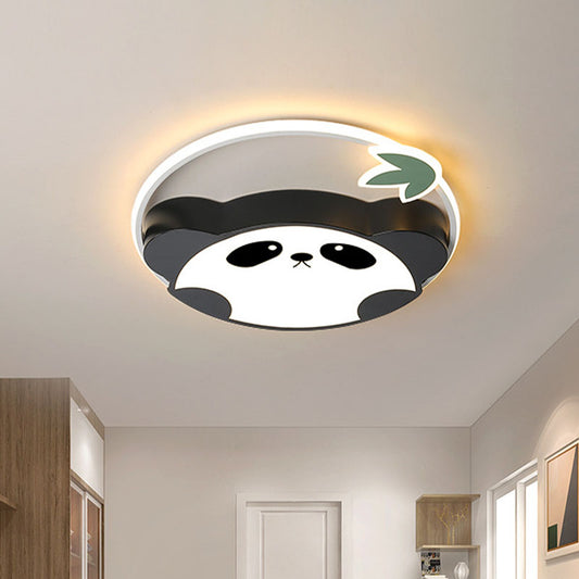 Metal Panda Ceiling Flush Mount Kids LED Black Flushmount Lighting in Warm/White Light for Bedroom, 16"/19.5" Wide Black Clearhalo 'Ceiling Lights' 'Close To Ceiling Lights' 'Close to ceiling' 'Flush mount' Lighting' 1474544