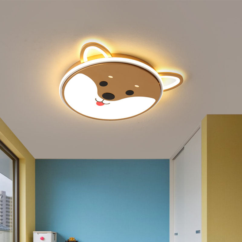Black/Yellow Dog Flush Mount Kids LED Iron Close to Ceiling Lighting Fixture for Boys Bedroom, 16.5"/20.5" Wide Clearhalo 'Ceiling Lights' 'Close To Ceiling Lights' 'Close to ceiling' 'Flush mount' Lighting' 1474559