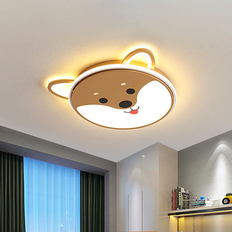 Black/Yellow Dog Flush Mount Kids LED Iron Close to Ceiling Lighting Fixture for Boys Bedroom, 16.5"/20.5" Wide Yellow Clearhalo 'Ceiling Lights' 'Close To Ceiling Lights' 'Close to ceiling' 'Flush mount' Lighting' 1474560