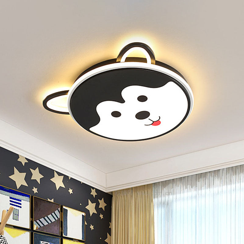 Black/Yellow Dog Flush Mount Kids LED Iron Close to Ceiling Lighting Fixture for Boys Bedroom, 16.5"/20.5" Wide Clearhalo 'Ceiling Lights' 'Close To Ceiling Lights' 'Close to ceiling' 'Flush mount' Lighting' 1474564