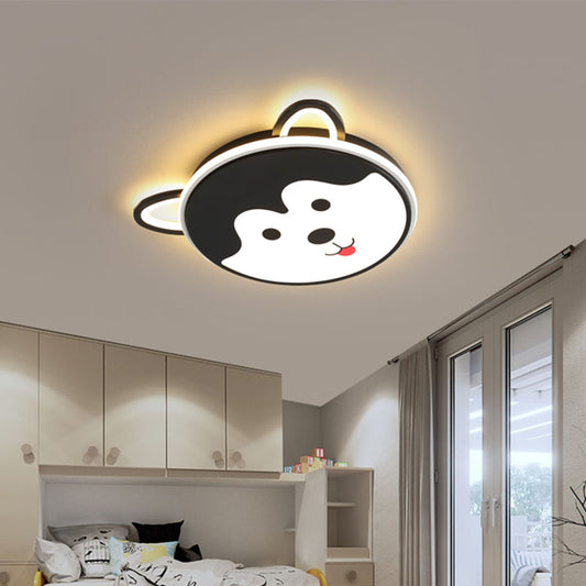 Black/Yellow Dog Flush Mount Kids LED Iron Close to Ceiling Lighting Fixture for Boys Bedroom, 16.5"/20.5" Wide Clearhalo 'Ceiling Lights' 'Close To Ceiling Lights' 'Close to ceiling' 'Flush mount' Lighting' 1474565