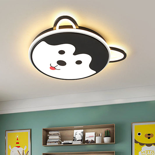 Black/Yellow Dog Flush Mount Kids LED Iron Close to Ceiling Lighting Fixture for Boys Bedroom, 16.5"/20.5" Wide Black Clearhalo 'Ceiling Lights' 'Close To Ceiling Lights' 'Close to ceiling' 'Flush mount' Lighting' 1474566