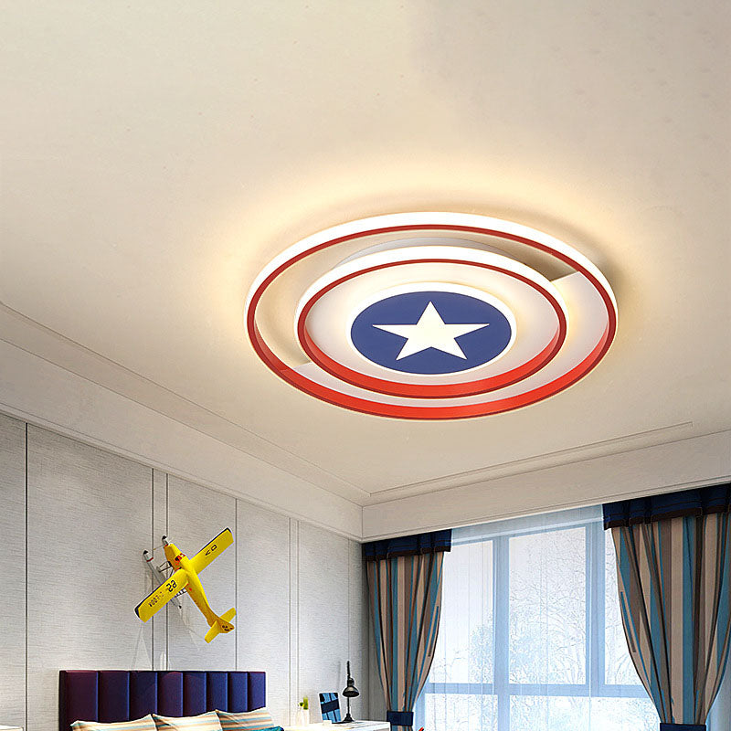 16"/19.5" W LED Boys Bedroom Flushmount Kids Red and Blue Ceiling Flush Mount Light with Circular Acrylic Shade Clearhalo 'Ceiling Lights' 'Close To Ceiling Lights' 'Close to ceiling' 'Flush mount' Lighting' 1474589