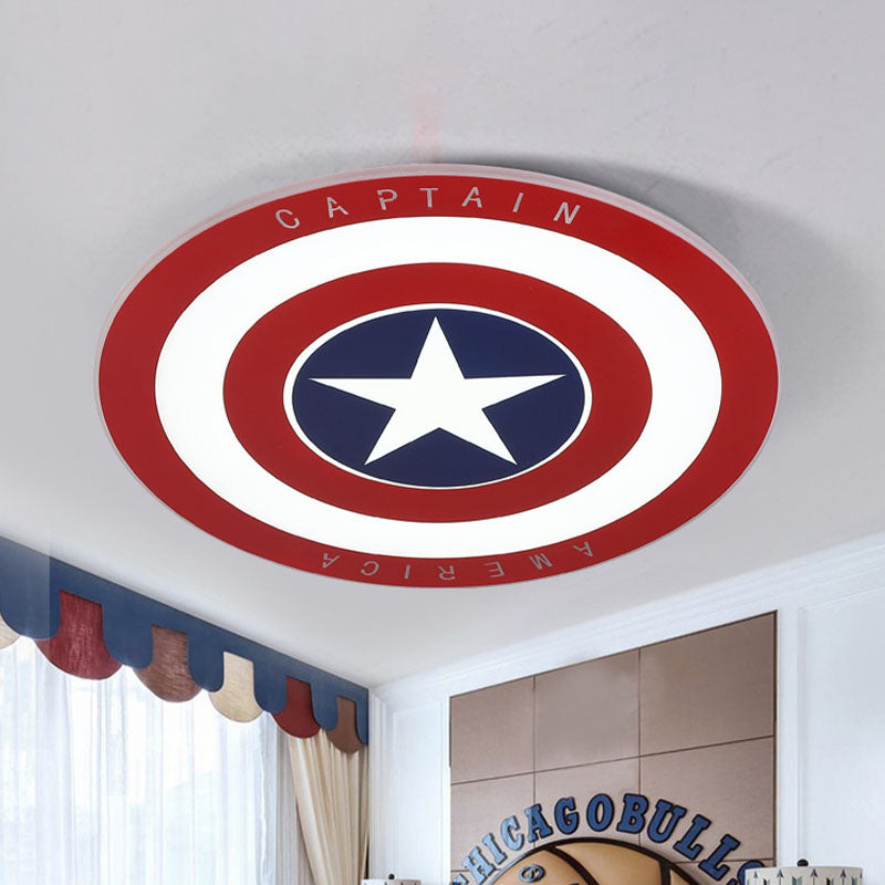 Circle Boys Bedroom Ceiling Light Metal LED Kids Flush Mount Lighting Fixture in Red with Pentagram Pattern, 16.5"/20.5" W Clearhalo 'Ceiling Lights' 'Close To Ceiling Lights' 'Close to ceiling' 'Flush mount' Lighting' 1474594